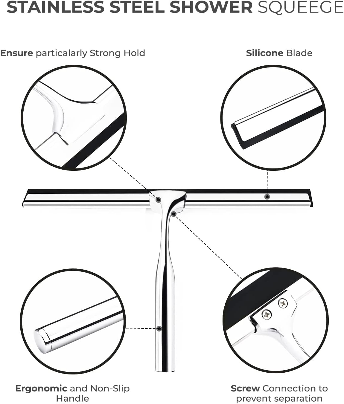 Matte Black Shower Squeegee for Glass Doors with Adhesive Hooks, Squeegee for Shower Glass, Cleaner Tool for Bathroom Household Window Mirror Tile Wall Car, 10 Inch Black