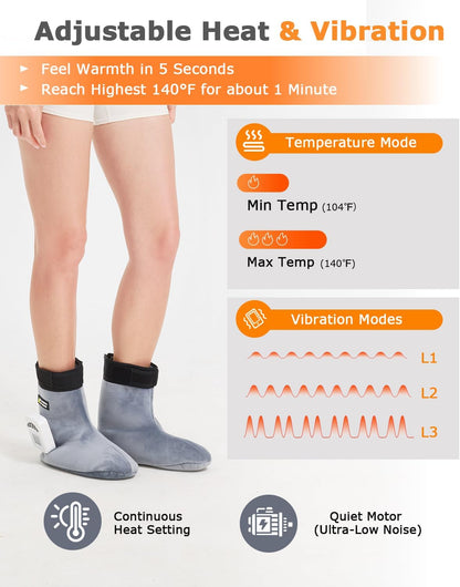 Cordless Foot Warmer with Heat and Massage - Rechargeable Heating Pad for Feet, 3 Temp & Vibration Levels, 60 Min Timer for Plantar Fasciitis, Ankle Pain, Cold Feet at Home, Office, Sleeping