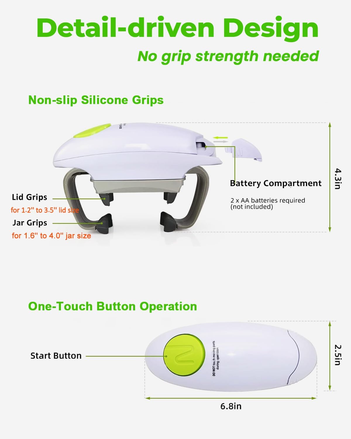 Electric Jar Opener for Arthritis Hands, Automatic Glass Jar Opener for Seniors, Bottle Opener for Weak Hands RA Suffers, Powerful Kitchen Gaget Suitable for Different Sizes of Jars