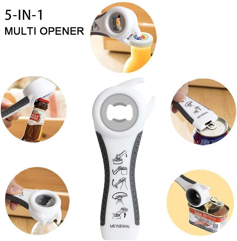 Jar Opener Bottle Opener for Weak Hands, 5 in 1 Multi Function Can Opener Bottle Opener Kit with Silicone Handle Easy to Use for Children, Elderly and Arthritis Sufferers (New red)