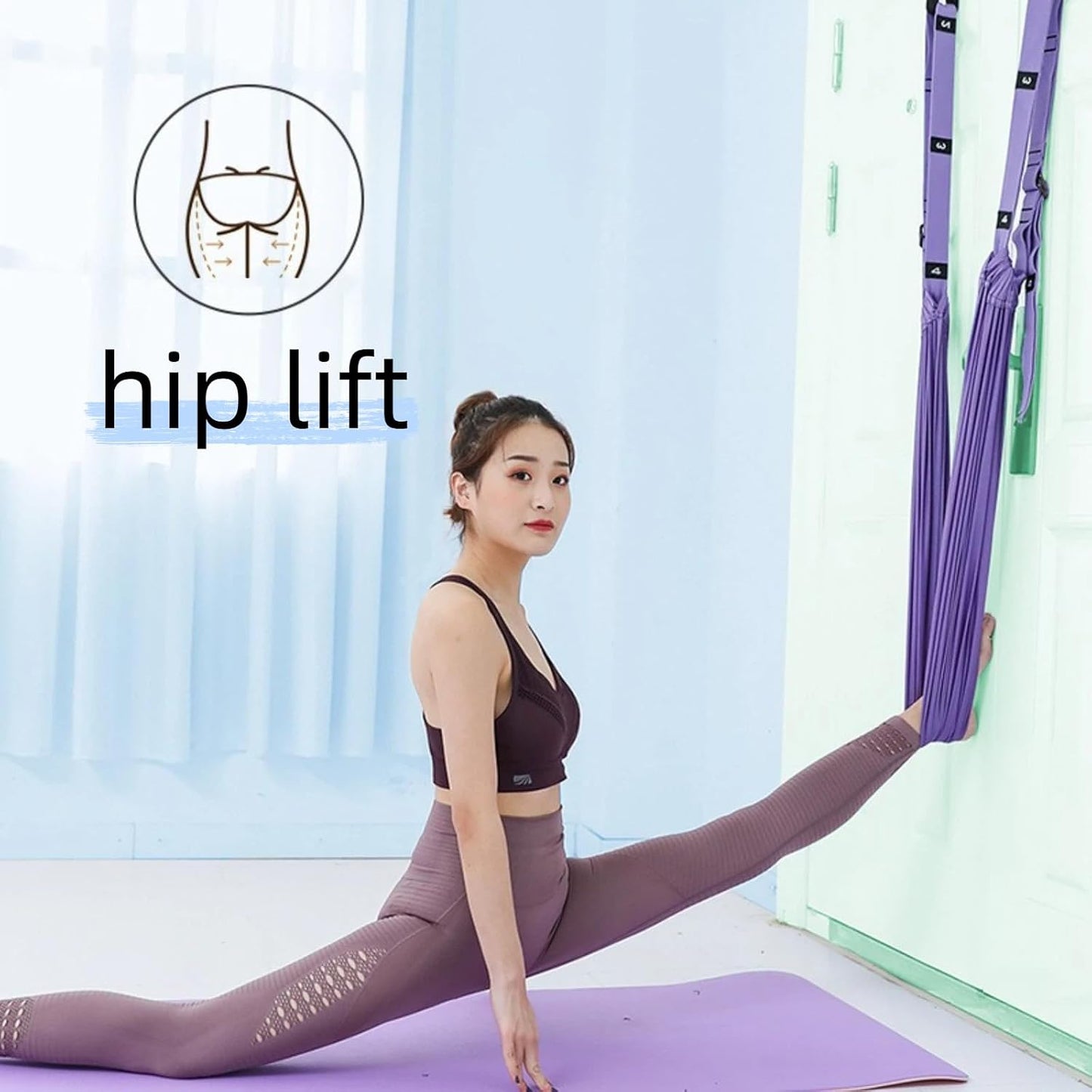 Backbend Trainer Aerial Yoga Rope Splits Stretch Hip Opener Elastic Leg Stretcher for Women Doorway Inversion Strap Flexibility Training Equipment Yoga Swing Hammock