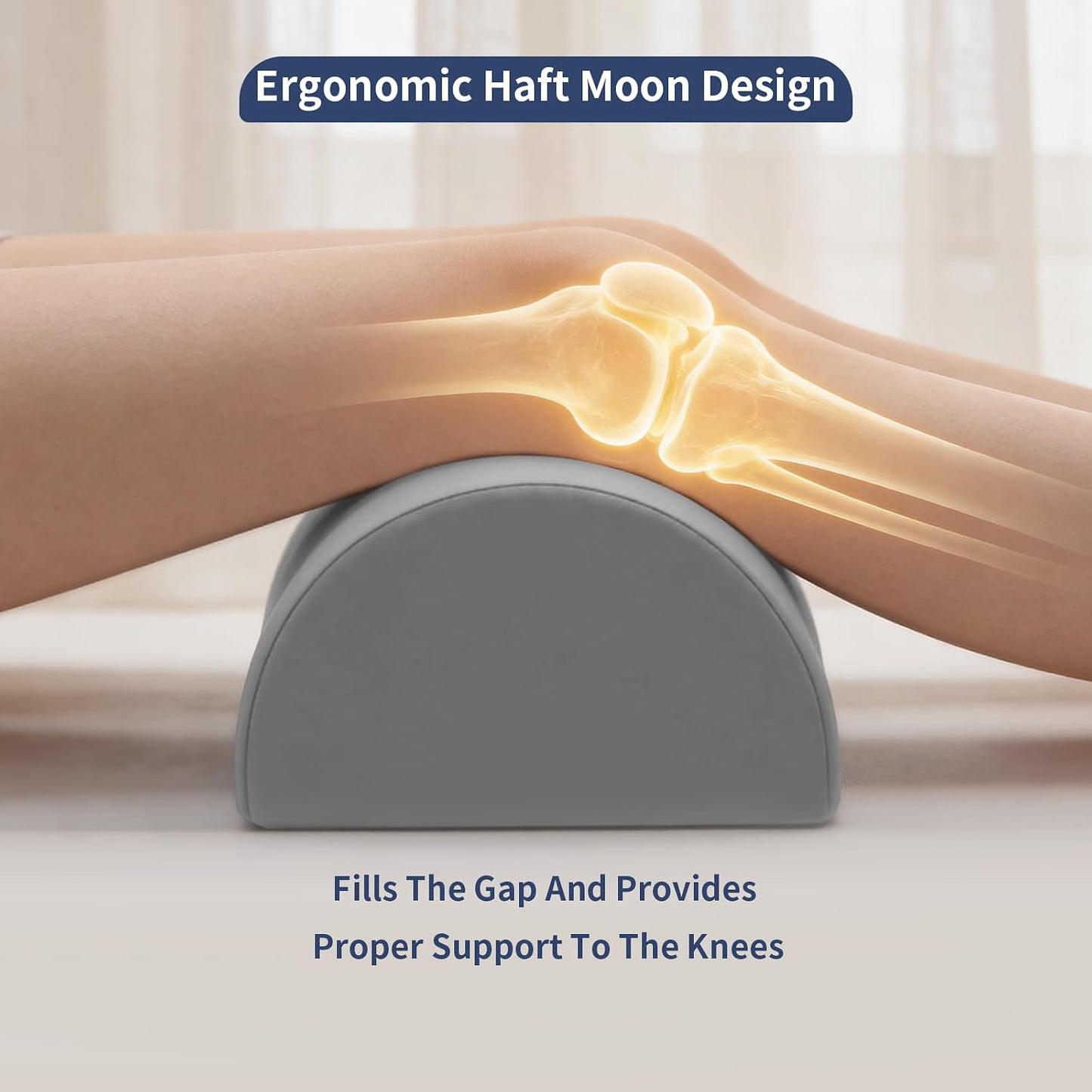 Knee Pillow for Back Sleeping - Half Moon Bolster Pillow for Legs - Cooling Under Knee Pillow for Sleeping on Back, Leg Support, Foot Elevation (Misty Blue)