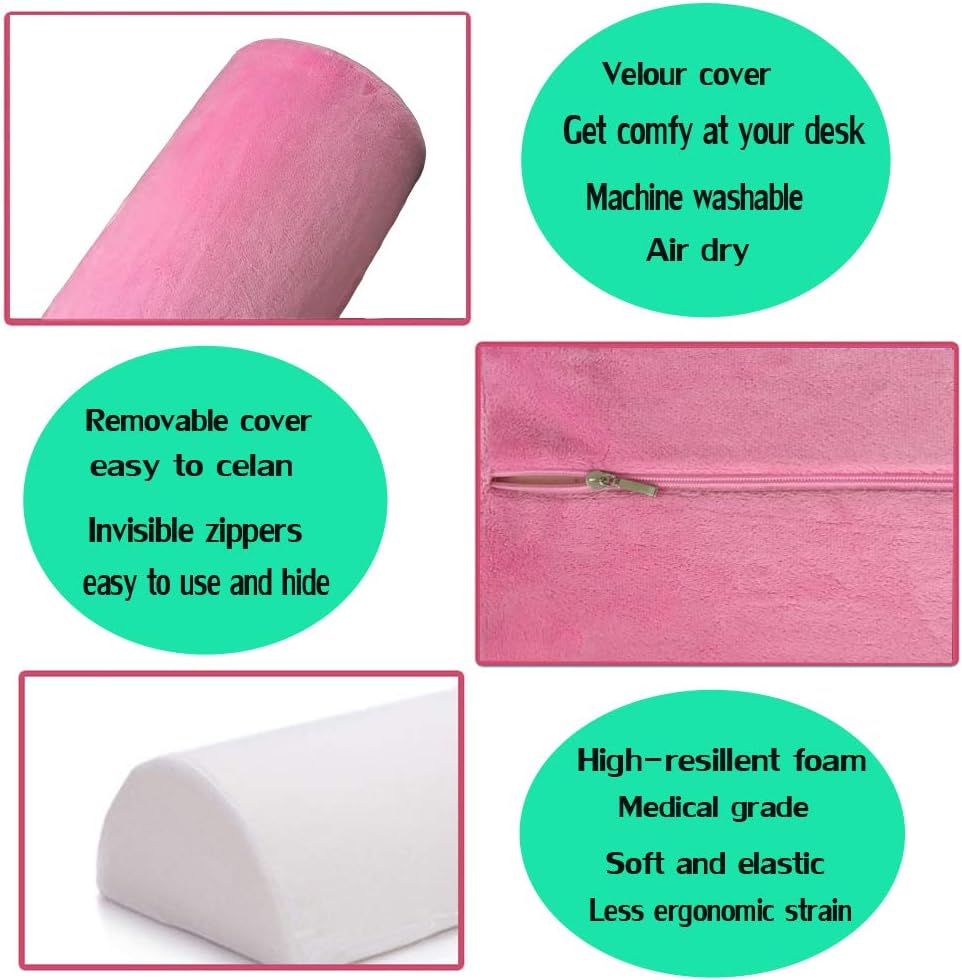 Memory Foam Bolster Pillow with Removable Cover for Neck Leg Back Lumbar Spine Knee Pain Relief Pillow Lumbar Support Multi-use for Bed, Sleeping (Pink)
