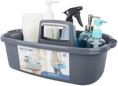 JiatuA Large Cleaning Supplies Caddy Portable Shower Caddy Basket Dark Gray | Sturdy Supply Organizer with Handle Plastic Bucket Tool Storage for Bathroom Bedroom Kitchen Garden College Dorm Essentials