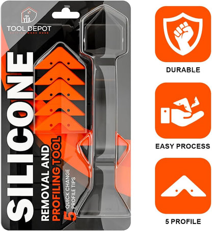 3 in 1 Caulking Tool with 6 Silicone Tips – Sealant Finishing & Caulk Remover, Stainless Steel Head, Mastic Remover & Angle Scraper for Bathroom, Kitchen, Floor, Window, Sink | 3-in-1 design: smooths, removes and scrapes in one tool