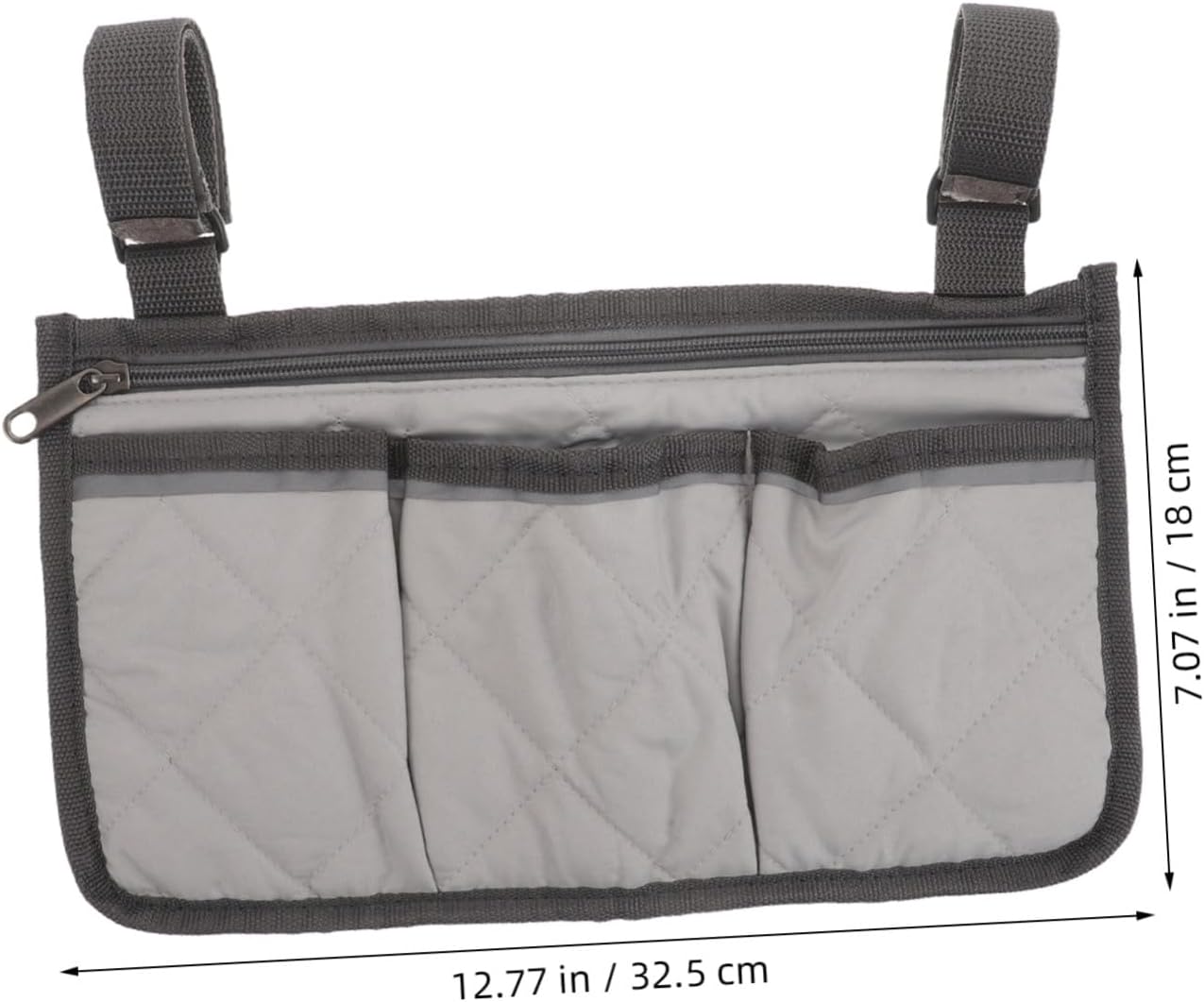 Bedside Rail Organizer Bag with 4 Pockets, Cup Holder, and Zipper Phone Pouch, Universal Multi-use Storage Caddy for Senior Safety and Mobility Assistance on Hospital or Dorm Beds