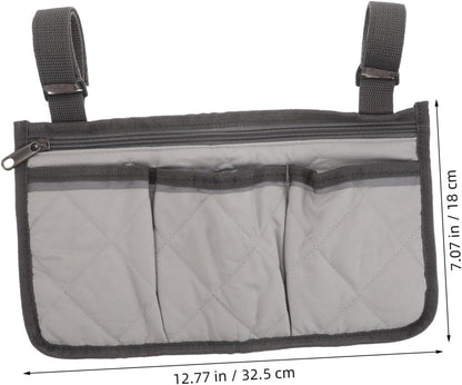 Bedside Rail Organizer Bag with 4 Pockets, Cup Holder, and Zipper Phone Pouch, Universal Multi-use Storage Caddy for Senior Safety and Mobility Assistance on Hospital or Dorm Beds