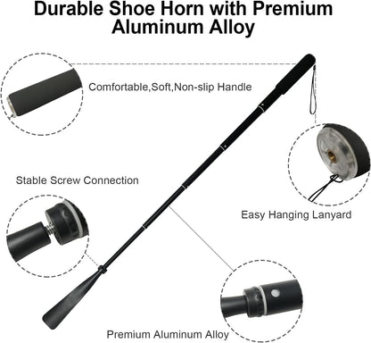 Shoe Horn Long Handle -15"-37" Telescopic Metal Shoehorn Adjustable Length, Aluminum Alloy, Portable Long Handled Shoehorns For Seniors Men Women Kids