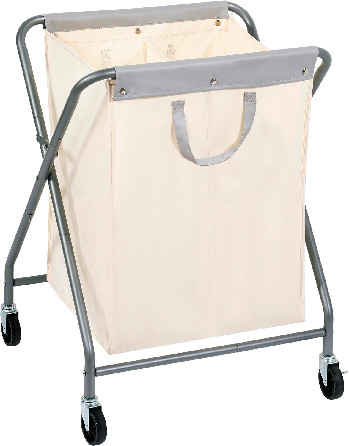 STORAGE MANIAC 160L Collapsible Laundry Hamper with Wheels, Rolling Laundry Basket, Heavy Duty Cloth Sorter with Removable Bag, Folding X Frame Clothes Organizer Cart for Easy to Store, 3 Section