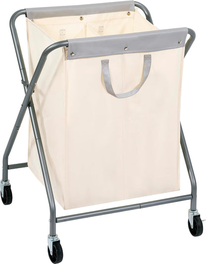 STORAGE MANIAC 160L Collapsible Laundry Hamper with Wheels, Rolling Laundry Basket, Heavy Duty Cloth Sorter with Removable Bag, Folding X Frame Clothes Organizer Cart for Easy to Store, 3 Section