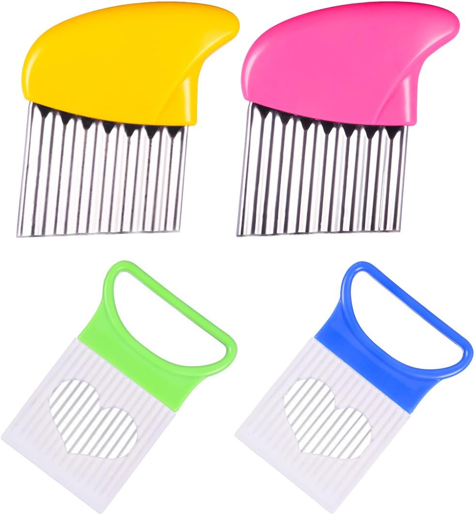 Crinkle Cut Knife set, 1 Fork Slicing Helper 3 Stainless Steel Crinkle Cutter, Fruit And Vegetable Wavy Chopper Knife, Potato Cutter Onion Cutter Fren