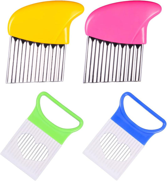 Crinkle Cut Knife set, 1 Fork Slicing Helper 3 Stainless Steel Crinkle Cutter, Fruit And Vegetable Wavy Chopper Knife, Potato Cutter Onion Cutter Fren