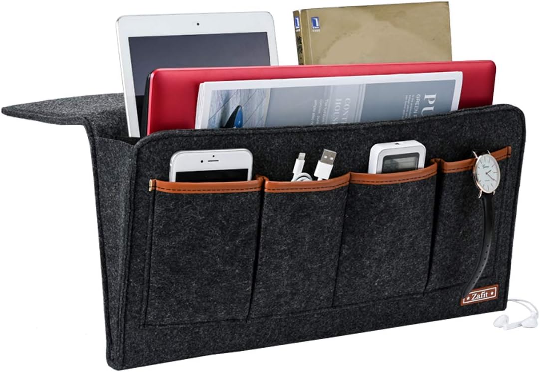 Zafit Bedside Caddy, Large Size Bedside Storage Organizer Bedside Organizer Caddy for Magazine Remotes Phone (13.4'' x 18.1'' Plus Size, Dark Grey)