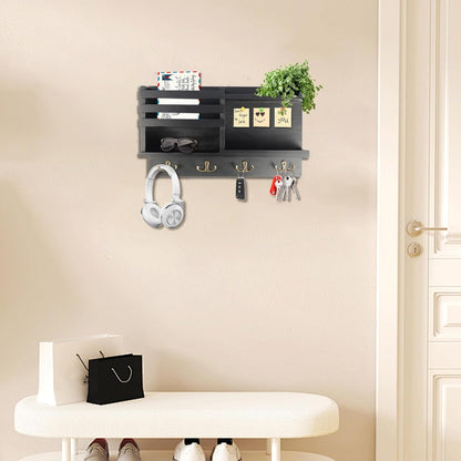 Key Holder Wall Mount, Solid Wood Key and Mail Organizer for Wall(Self Adhesive or Drill), 8 Hooks Key Rack for Entryway Hallway Bedroom Farmhouse Home Decor (Burnt Brown)