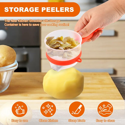 2Pcs Peeler with Container, Fruit and Vegetable Enclosed Peeler with Storage Box, Double-Sided Pee-ler Gadgets with Cleaning Brush, for Home Kitchen Restaurant(COLOR:green+orange)