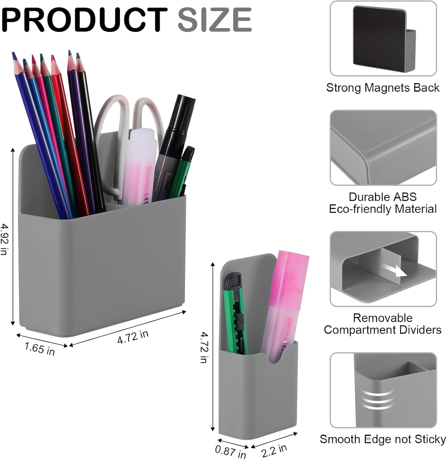 KITANIS Magnetic Pen Holder,2 Pack Magnetic Dry Erase Marker Holder with Generous Compartments,Strong Magnet Storage Marker Pen Pencil Organizer for Refrigerator,Whiteboard,Locker Accessories