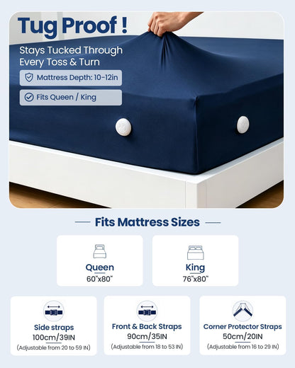 Bed Sheet Holders for Corners: 10 Clips with Side-Edge Locks (Not Just 4 Corners), One-Piece Bed Sheet Straps, No Metal & Anti-Slip, Heavy Duty Fitted Sheet Holder (Twin＆Full Style: 5-8in)