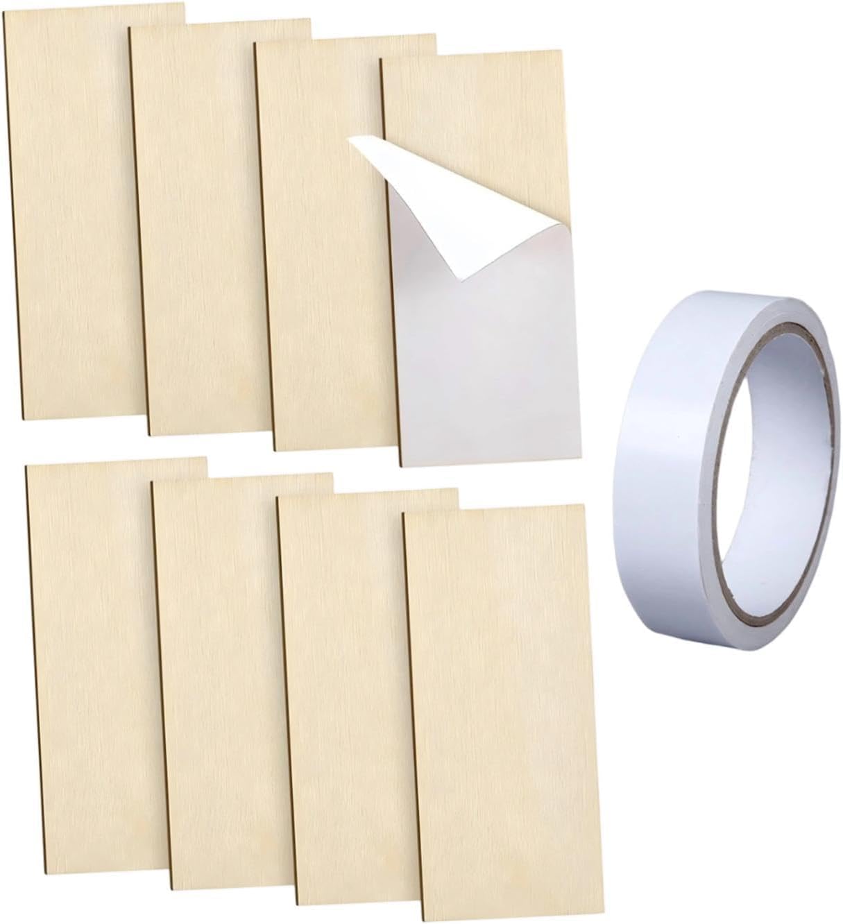 8 Pieces Hinge Repair Wooden Plate Door Hole Cover Plate Wooden Hinge Filler Wood Repair Kit with Tape Simple Panel Suitable for Cabinet, Square Corner, 8 Piece