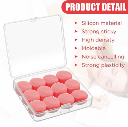 TrelaCo 12 Pack Soft Ear Plugs for Sleeping, Reusable Moldable Silicone Earplugs Noise Cancelling Reduction for Concerts, Swimming, Shooting, Snoring, Airplane, Musicians, Motorcycle (Pink)