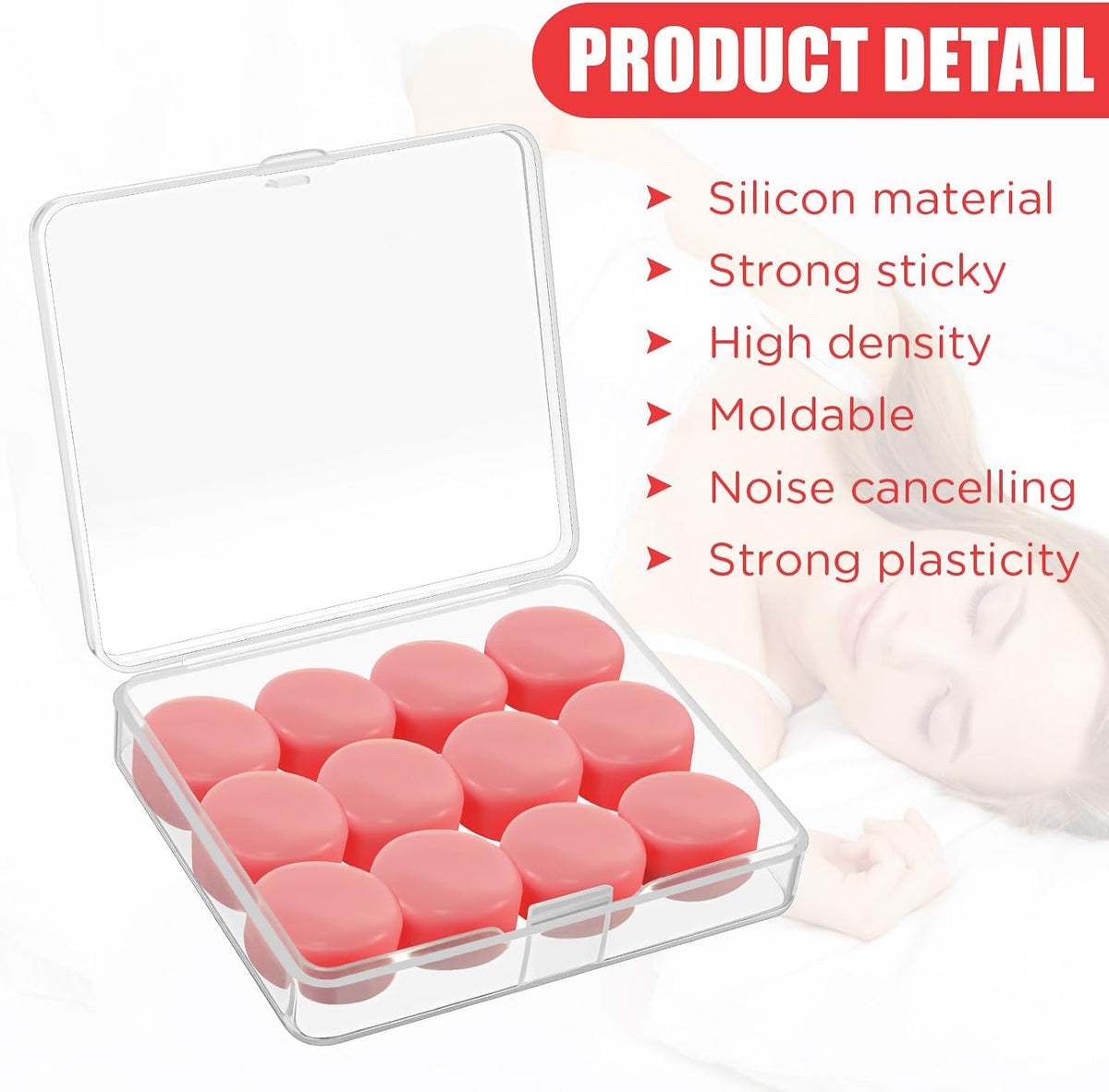 TrelaCo 12 Pack Soft Ear Plugs for Sleeping, Reusable Moldable Silicone Earplugs Noise Cancelling Reduction for Concerts, Swimming, Shooting, Snoring, Airplane, Musicians, Motorcycle (Pink)