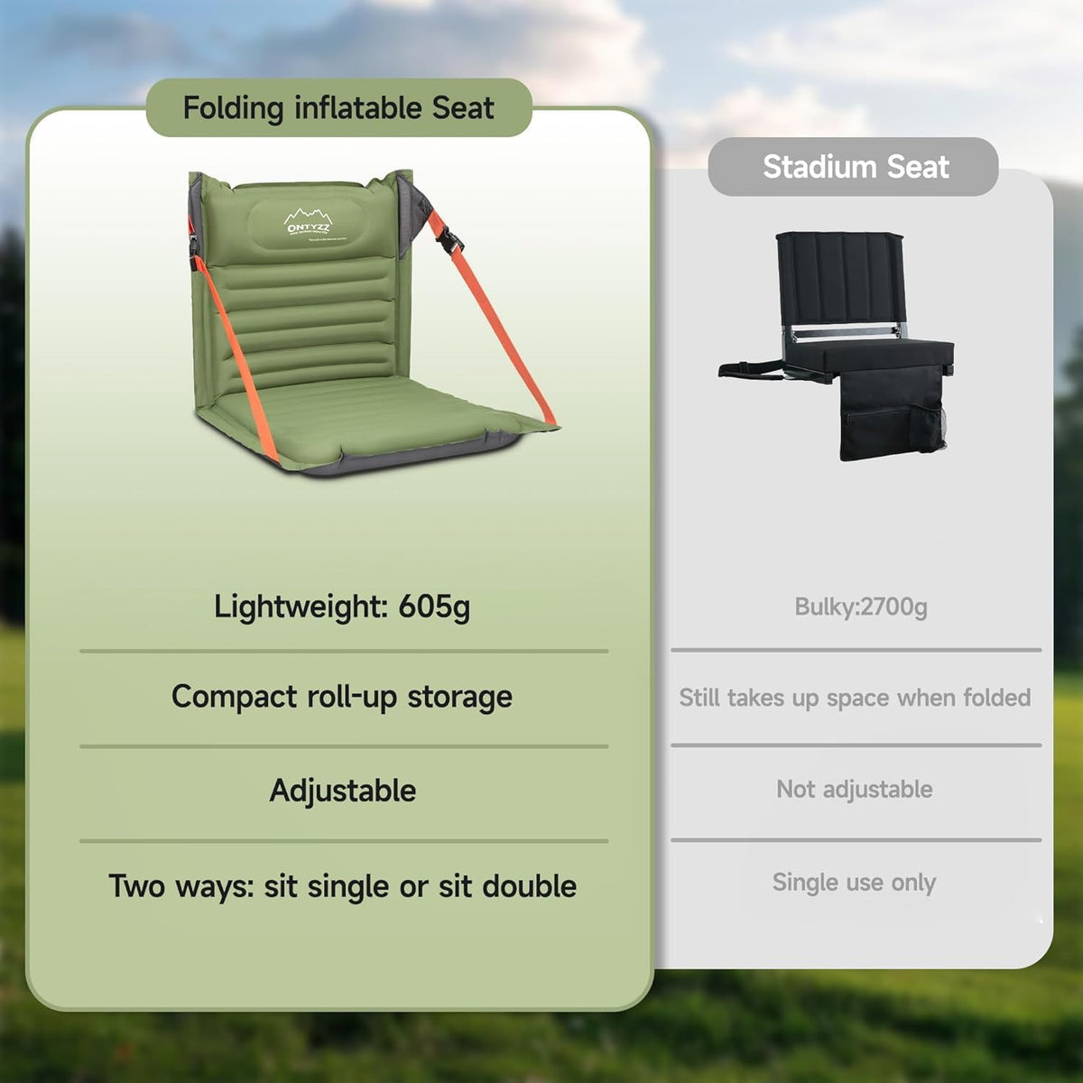 ONTYZZ Stadium Seats with Back Support Inflatable Portable Folding Seat