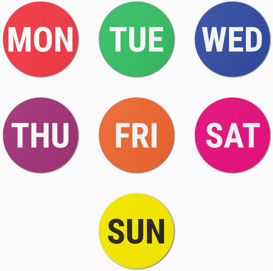 TucoDeals | Day of The Week Labels Stickers - 1" Round Assorted Color Coded Label Stickers for Restaurant Deli Grocery Store Food Packaging Pharmacy, Strong Adhesive & Easy Peel (300 Labels on Sheet)