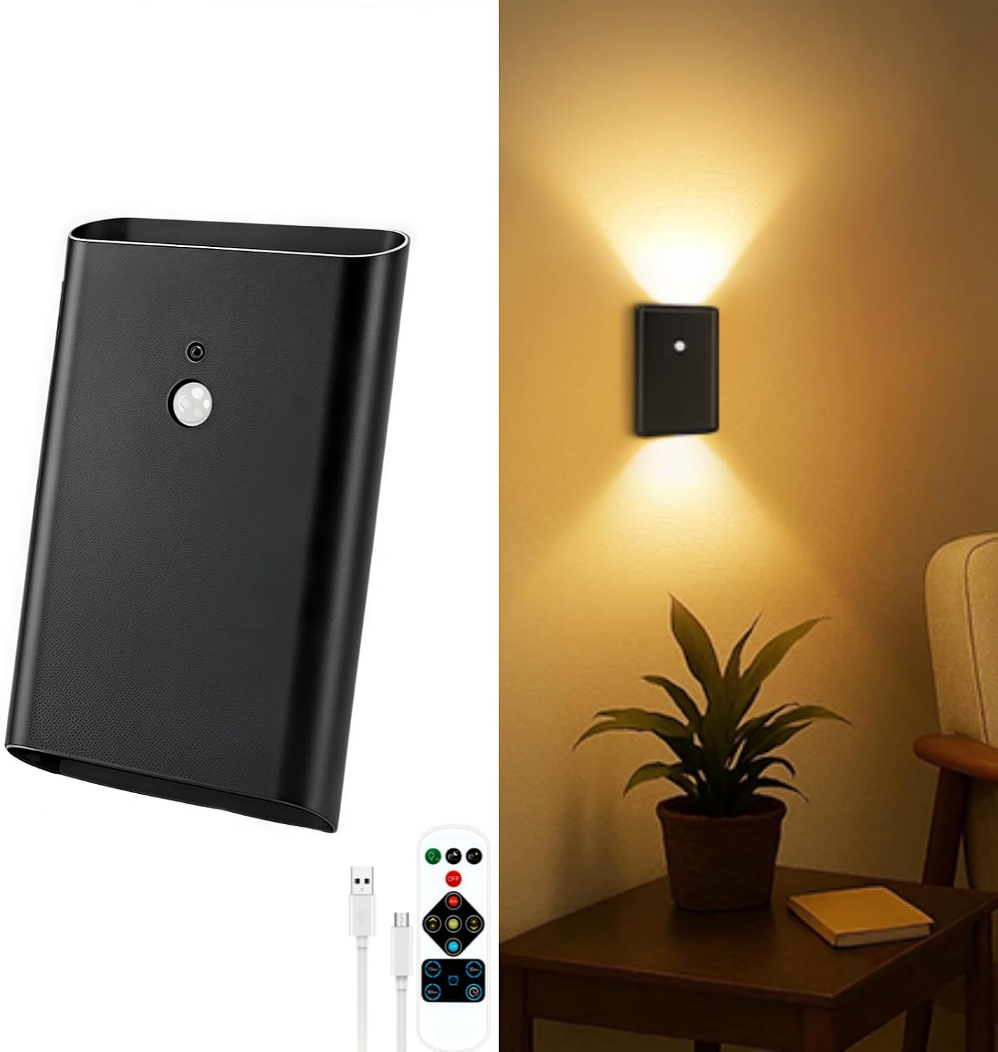 Eneru Motion Sensor Wall Sconce, Rechargeable Wireless Lights Indoor 2 Pack | 5000mAh battery powered, remote 3CCT dimmable, cordless magnetic mount, motion night light for hallway closet bathroom stair