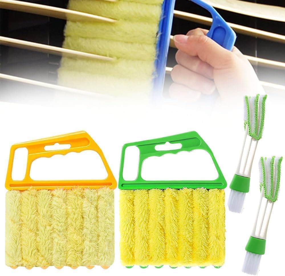 Window Blind Cleaner Duster Tool, 7 Finger Scrub Brush with Washable Microfiber Sleeves, Color Coded Cleaning Kit for Mini Vertical Blinds, Air Conditioner Vents and Fans