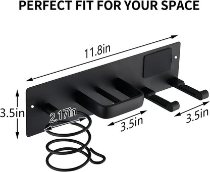 Universal Hair Dryer Holder, Self Adhesive Wall Mount, White | Universal storage rack fits most brand blow dryers, ideal for bathroom organization