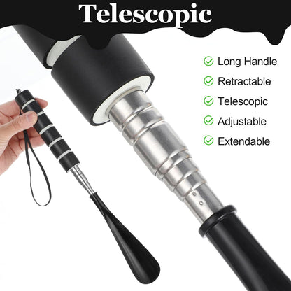 Long Shoehorn Retractable Metal Shoe Horn Extended Shoes Puller,Black | Long-Handle, for Seniors, Long Stainless Steel Telescopic, for Pregnant Women Men, Aids For Elderly, Gifts