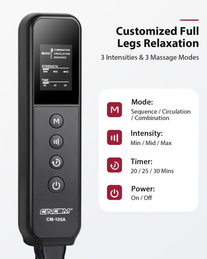 CINCOM Air Compression Leg Massager for Circulation & Pain Relief FSA - HSA | 3 in 1 Leg Massager for Foot Calf & Thigh, Leg Compression Boots for Recovery, Edema, RLS Relief