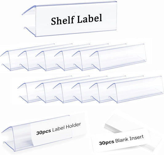 50pcs Labels for Storage Bins Plastic Label Clip, Basket Labels Clip On Wire Shelf Price Label Holder Merchandise Sign Display Holder, 50pcs Label Insert Included (6x4cm)