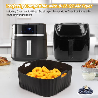 BYKITCHEN 9 Inch Square Silicone Air Fryer Liners for 6 to 8QT, Set of 2, Reusable Silicone Airfryer Tray Insert, Air Fryer Accessories for Corsori 6QT, Ninja Airfryer Pro XL 6.5QT, Gourmia & More