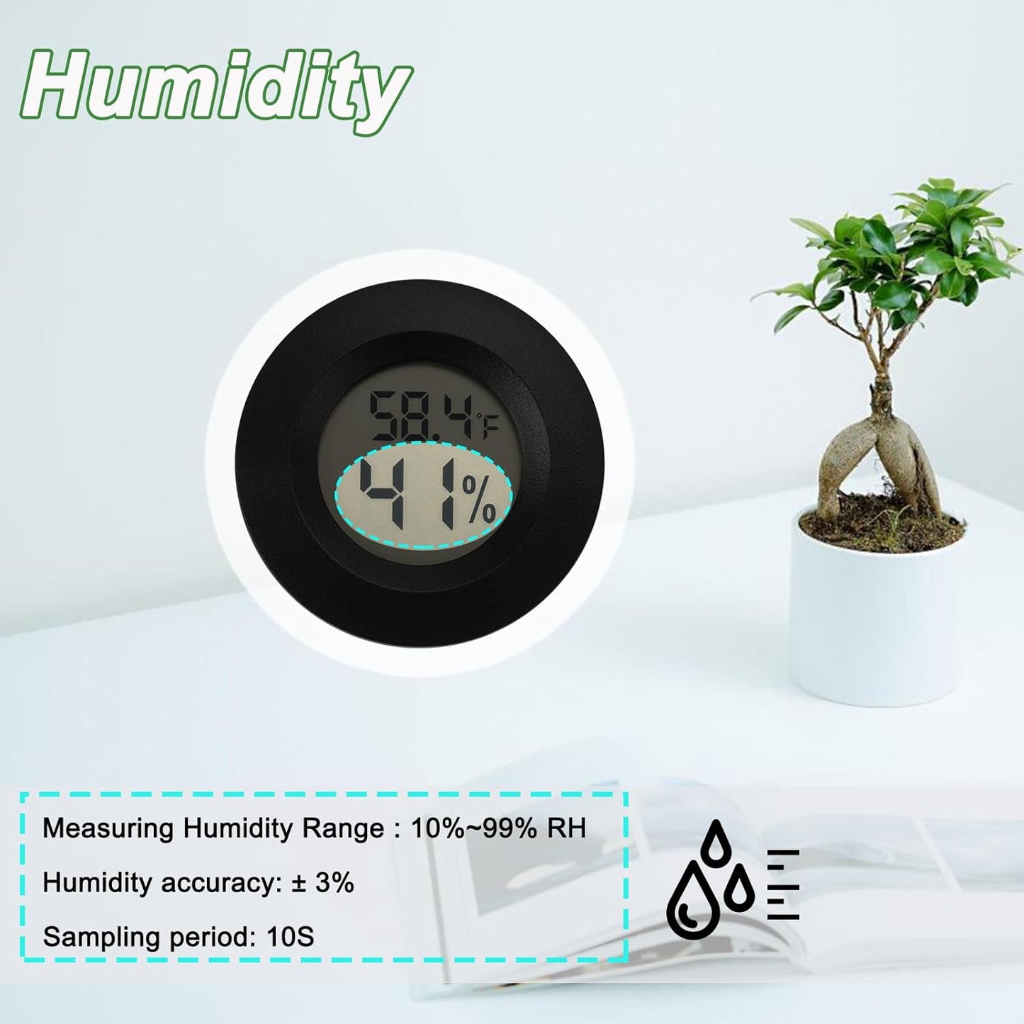 Serundo Auto Digital Hygrometer Thermometer Indoor/Outdoor Hygrometer 2PC | Mini Size,LCD,℉/℃ Conversion,Fast Response, Outdoor Thermometer with Humidity for Reptile Greenhouse Cellar 3D Printer