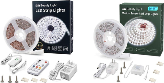 Warm White Led Strip Light with RF Remote Full Kits Bundle with Motion Sensor White Led Strip Light Full Kits