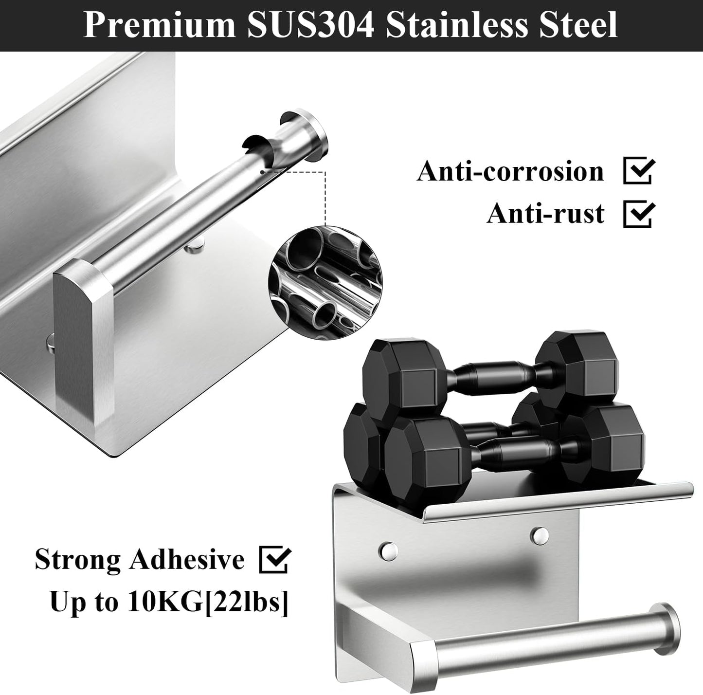 Toilet Paper Holder with Shelf Wall Mounted Toilet Paper Roll Dispenser | Heavy Duty Stainless Steel Brushed Nickel