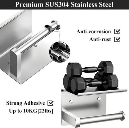 Toilet Paper Holder with Shelf Wall Mounted Toilet Paper Roll Dispenser | Heavy Duty Stainless Steel Brushed Nickel