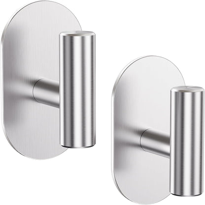 Aikzik Adhesive Towel Hooks - 4 Pack 26LB Extra Strong Heavy Duty Wall Hooks for Bathroom/Shower Door Hanging Coat, Robe, Towel, Dogs' Leads and Collars (Matte Black, Stainless Steel)