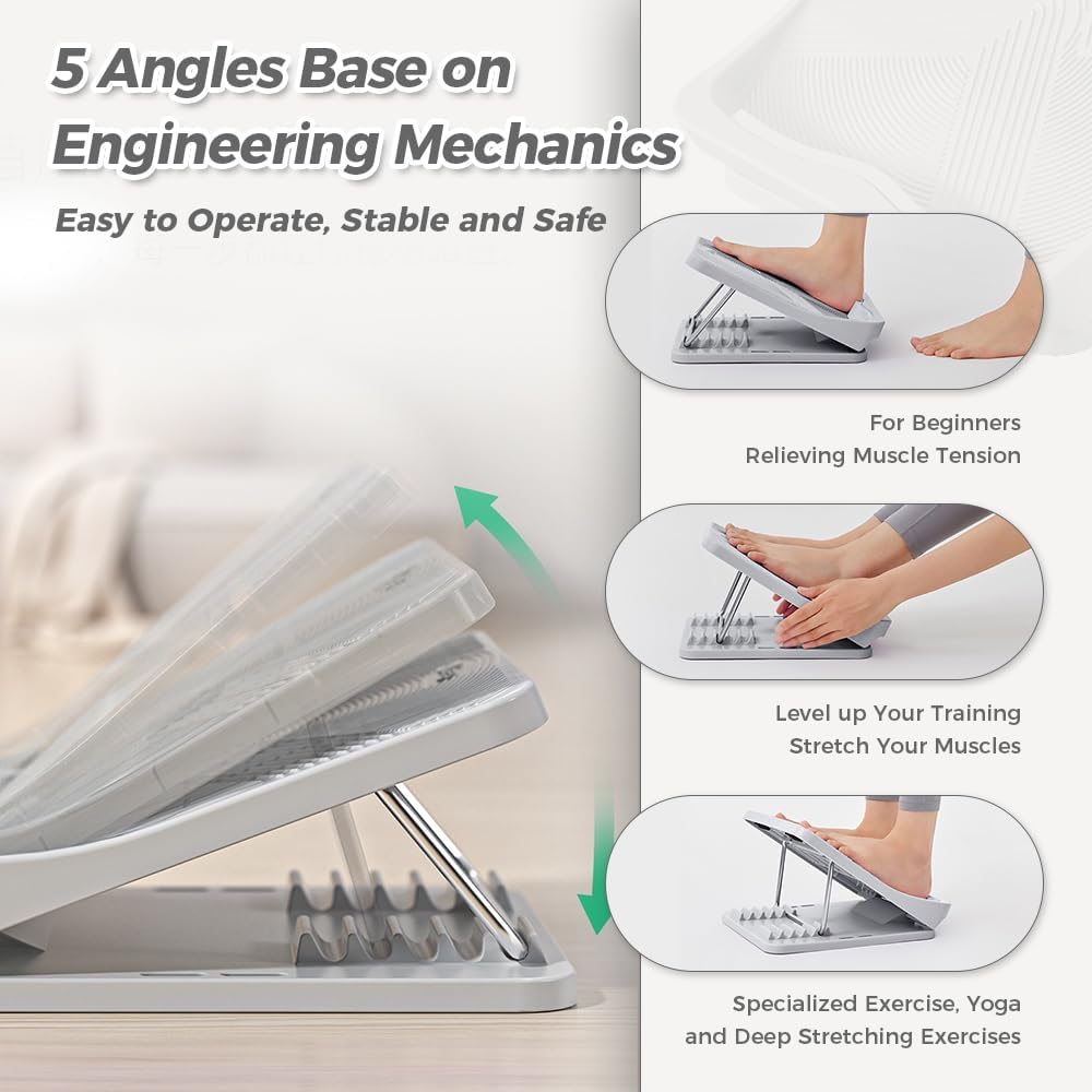 Keep Compact Slant Board for Calf Stretching, 5-Level Adjustable ABS Incline Board, Portable Foot Stretcher for Ankle Mobility, Yoga & Home Fitness, Women Teens Beginners
