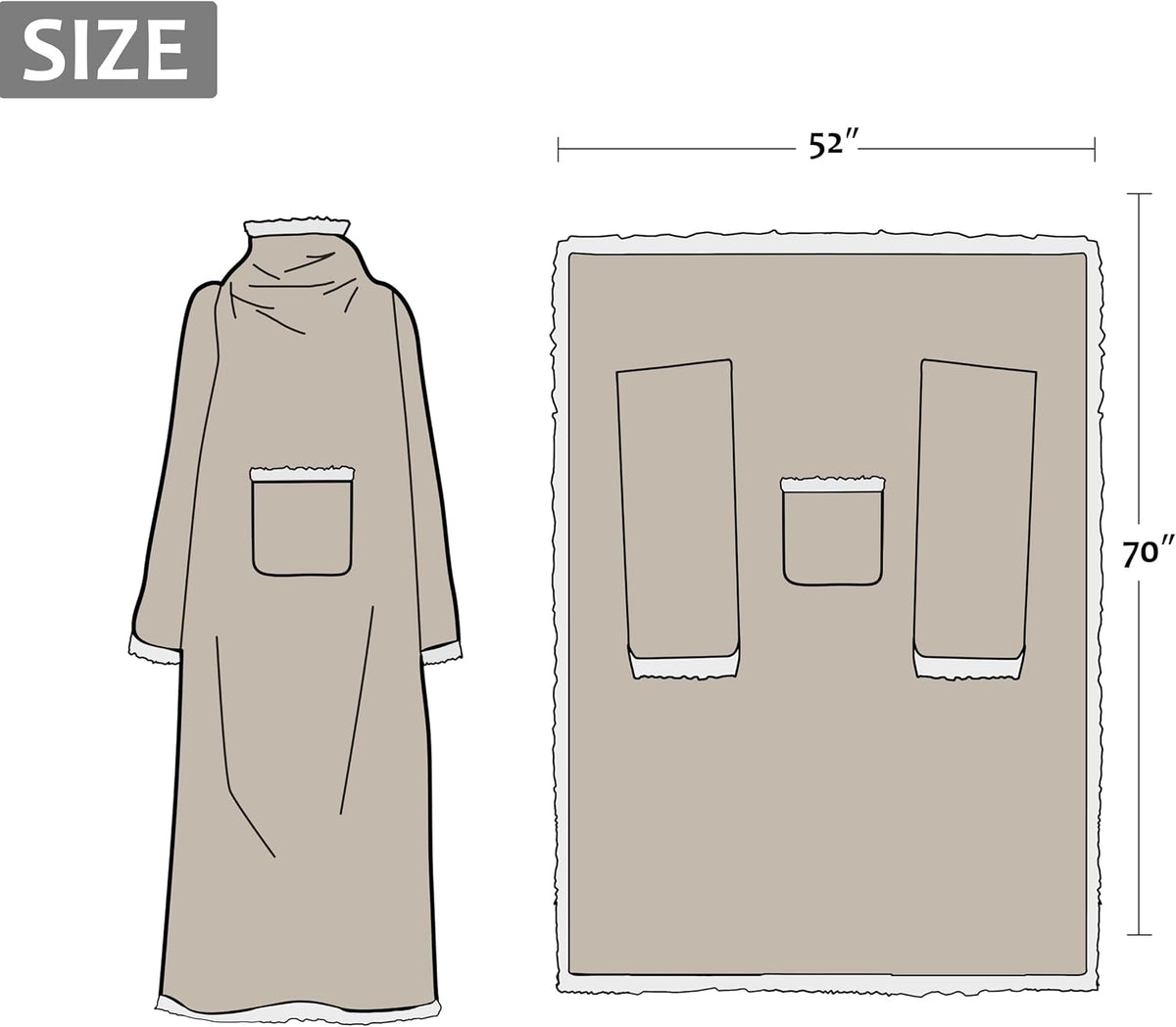 Catalonia Sherpa Wearable Blanket with Sleeves and Pocket for Adults