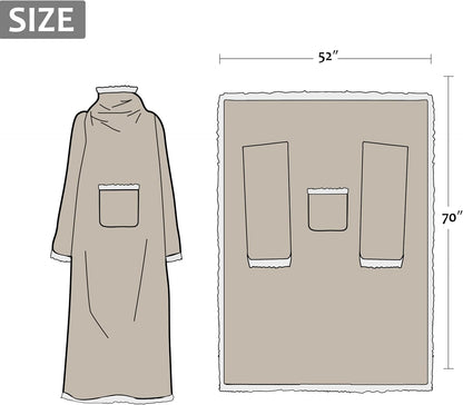 Catalonia Sherpa Wearable Blanket with Sleeves and Pocket for Adults
