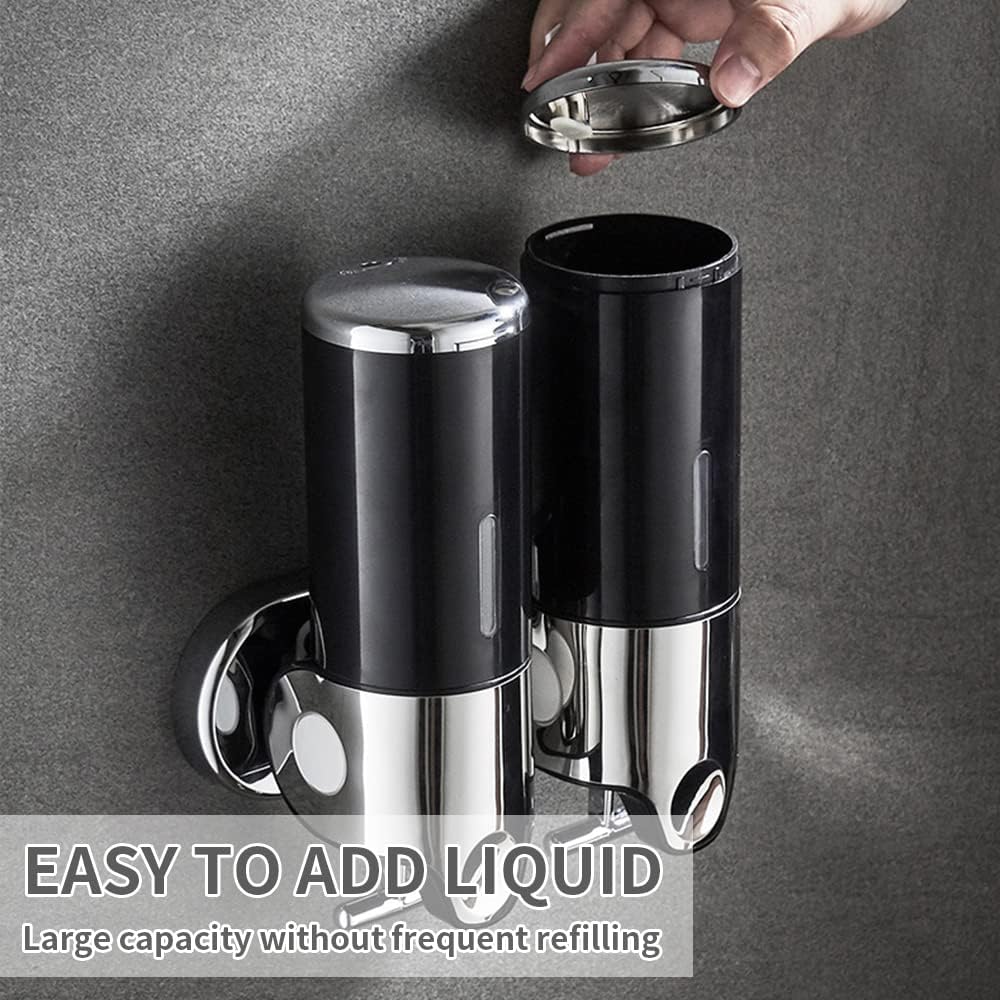 3 in 1 Chamber Wall Mounted Shampoo and Conditioner Dispenser (Silver) | No Drill Shower Soap Dispenser for Bathroom & Hotel Leak-Proof Pumps, Easy Installation and Large Capacity