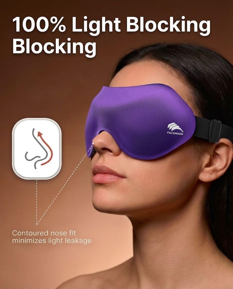 Sleep Mask for Side Sleepers: Lash Extensions 3D Contoured Eye Mask – Airplane Travel Essential, Zero-Pressure Light Blackout Eye Mask for Women – Soft Night Blindfold for Long Flights (Purple)