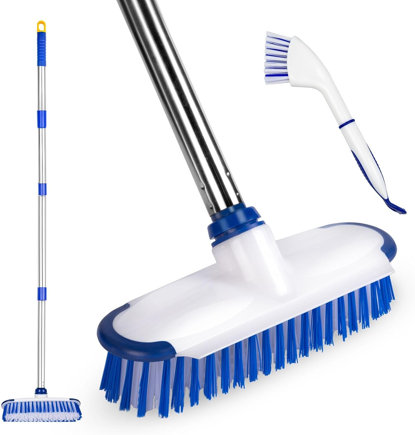 Floor Scrub Brush with Long Handle - 53" Deck & Grout Cleaner Brush Set for Tile, Marble, Stone, Bathroom, Patio, Garage, Deck & Floor Cleaning