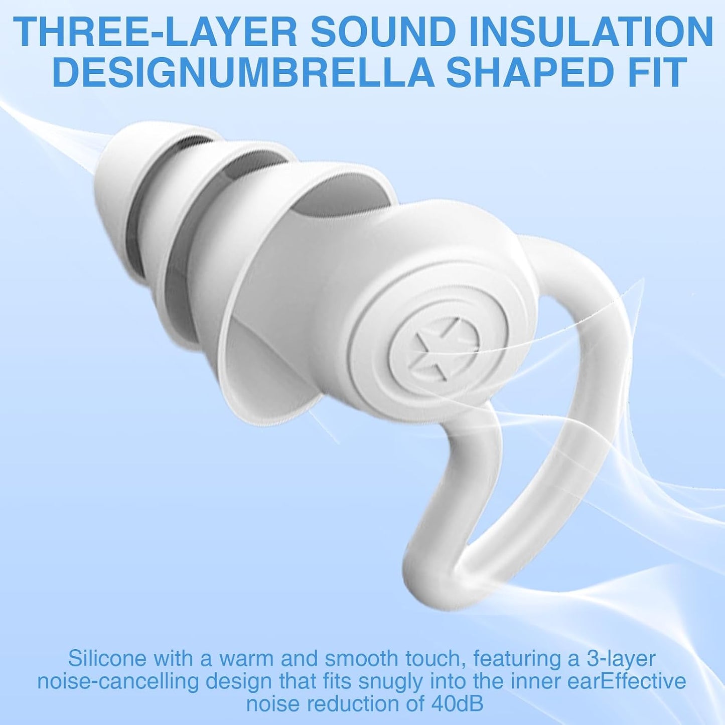 Silicone Earplugs for Sleeping and Noise Reduction, 40dB Protection Reusable Triple Layer Design Ear Plugs