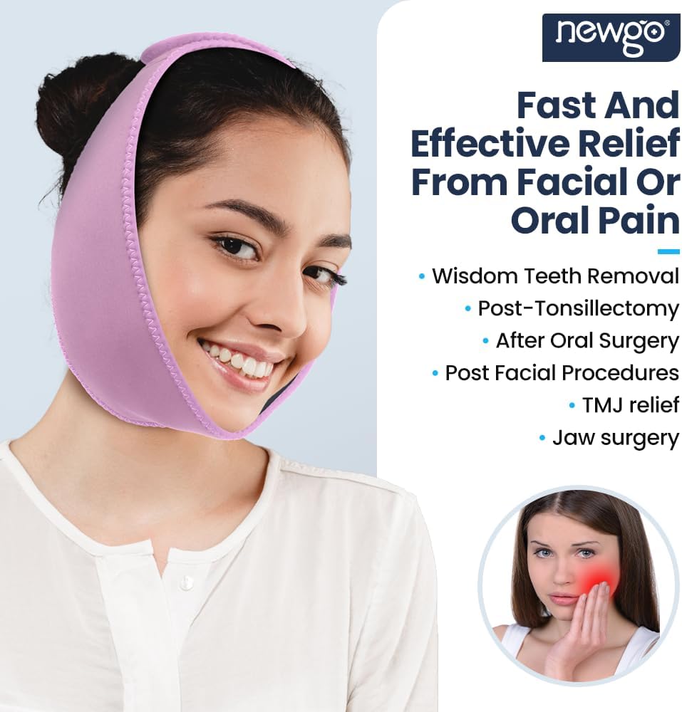 NEWGO Wisdom Teeth Ice Pack Head Wrap for Face Oral Surgery, FSA Eligible | Face Ice Pack with 4 Hot Cold Gel Pack for TMJ, Tooth Extraction, Tonsillectomy Recovery