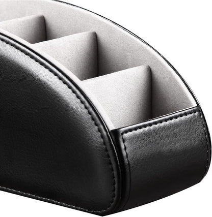 PU Leather Remote Control Holder with 5 Compartments - Storage Tray & Desktop Organizer for TV Remotes,Glasses,Pens,Accessories - Space-Saving Design for Bedside Table & Office Desk (Black)