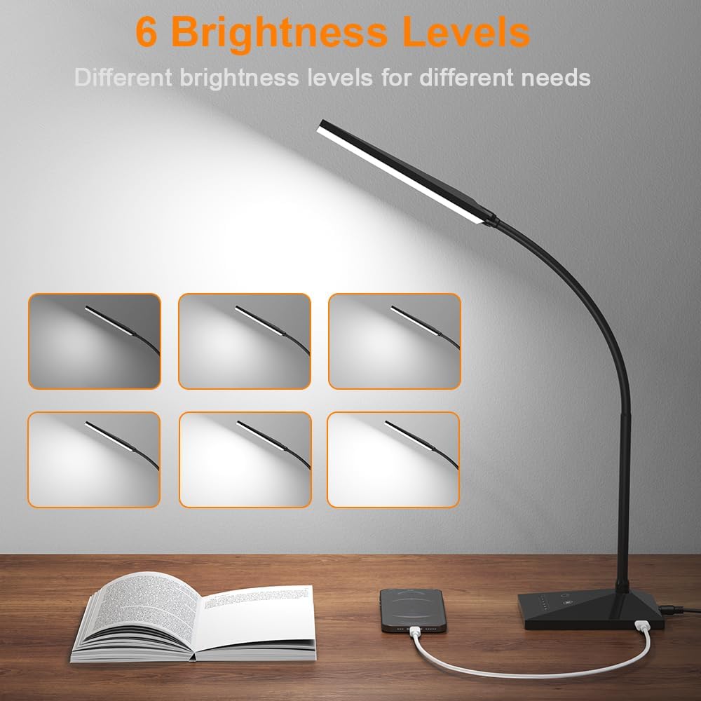 Vansuny Clip on LED Desk Lamp, Eye-Caring USB Reading Light for Home Office