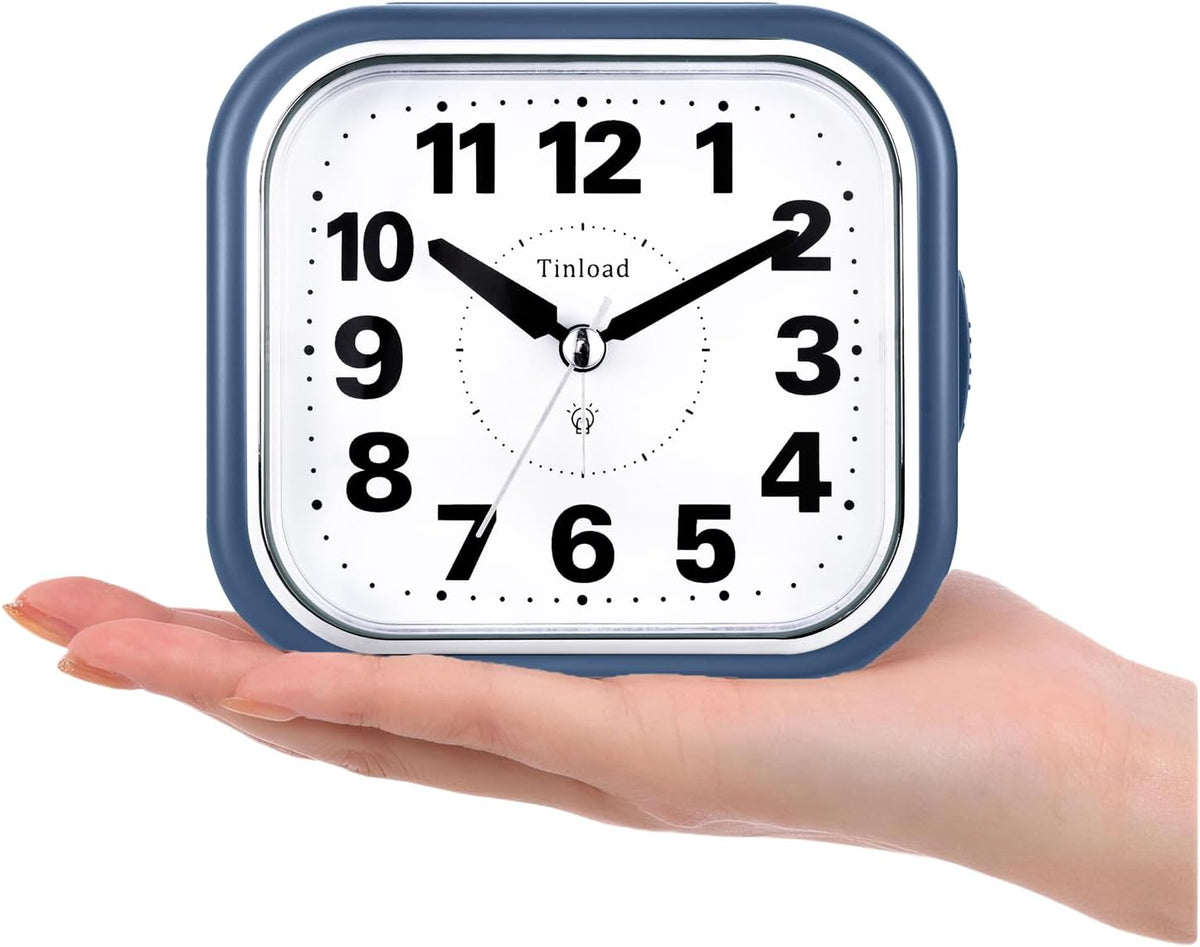 Tinload 4.3" No Ticking Analog Alarm Clock,Silent Readable for Seniors,Easy to Set,Gradual Rise Alarm,Big Numbers,On/Off Switch on Side,Gentle Wake,Snooze,Lighted on Demand,Battery Operated,Black