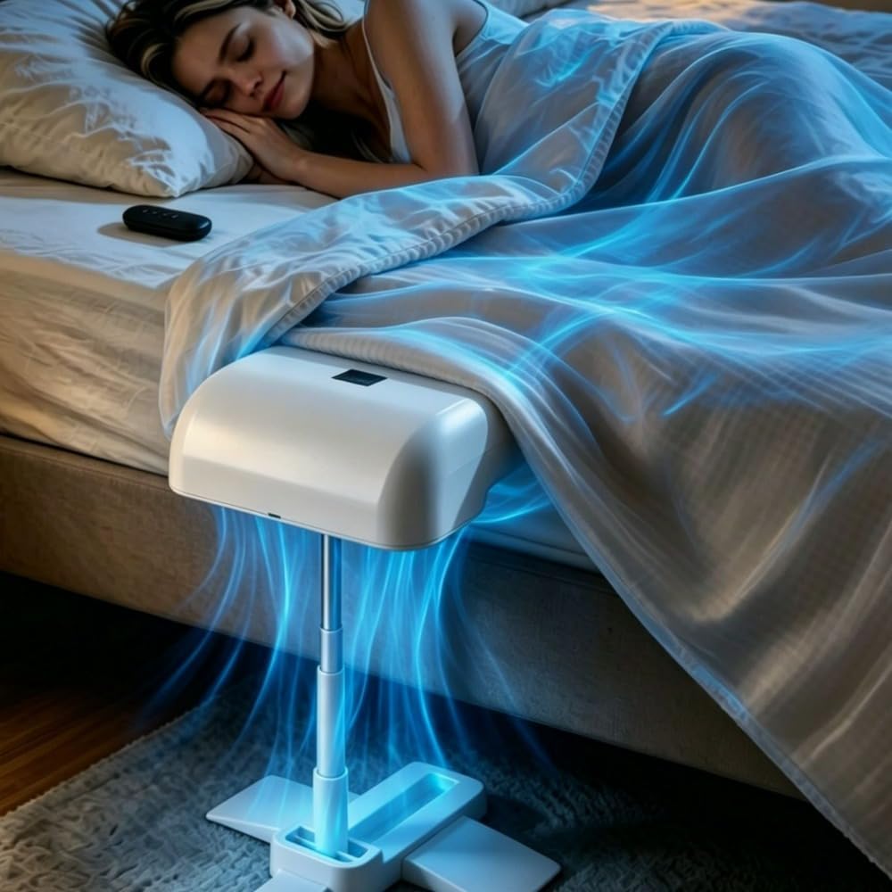 Rechargeable Cooling Bed Fan Under Sheets,Under Sheet Bed Cooling Fan for Hot Sleepers & Night Sweats,Fits all Mattress Heights,Adjustable Beds Coolings System with 5 Speeds and Remote (White)